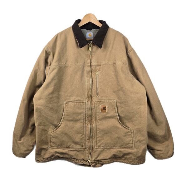 Carhartt Mens 3XL Duck Canvas Chore Jacket Field Coat Sherpa Lined C61 CML Vtg - Picture 1 of 13